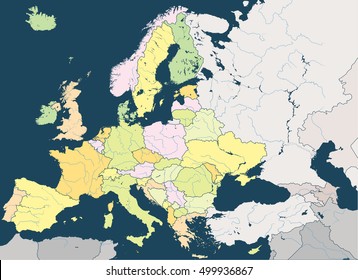 Europe  main rivers high detailed map. All elements separated in detachable  layers. Vector illustration