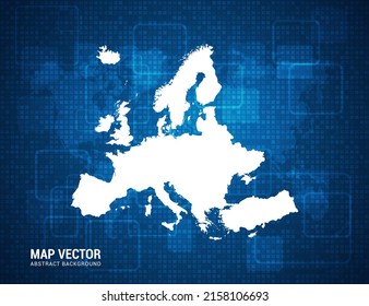 Europe map with abstract blue background technology pixel board texture.