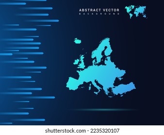 Mapa europeo con tecnología de fondo azul abstracto.