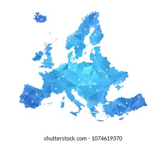 Europe Map - Abstract geometric rumpled triangular low poly style gradient graphic on white background , line dots polygonal design for your . Vector illustration eps 10