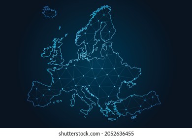 europe map , Abstract mash line and point scale on dark Background for your web site design map logo, app, ui,Travel. Ilustración vectorial eps 10.