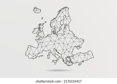 Europe Map - Abstract mash line and point scales on white background with World Map. Wire Frame 3D mesh polygonal network line, design sphere, dot and structure -  Vector illustration eps 10