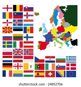 Europe map  with all european flags