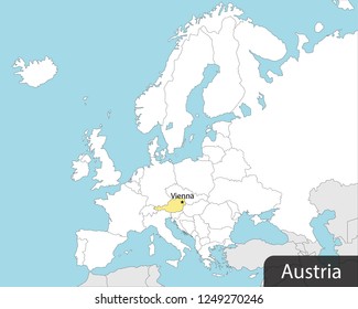 europe map, austria, captial vienna 