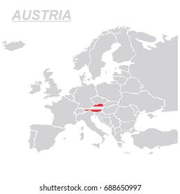 EUROPE MAP WITH AUSTRIA VECTOR