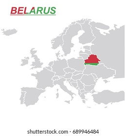EUROPE MAP WITH BELARUS FLAG VECTOR