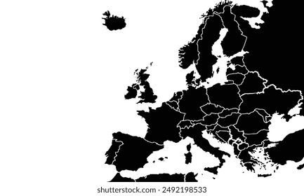 Europe map with black color,isolated on white background for website layouts,background,education, precise,customizable,Travel worldwide,map silhouette backdrop,earth geography, political,report.