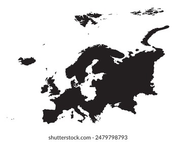 europe map black silhouette isolated white background