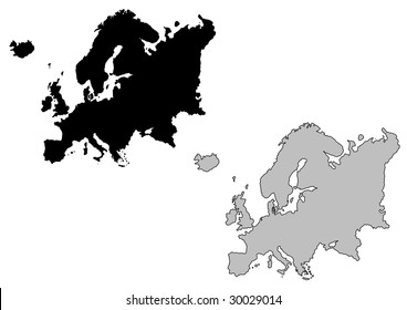 Europe map. Black and white. Mercator projection.