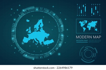 Europe map of blue digital frame Futuristic Sci Fi Modern User vector HUD, GUI, UI interface.