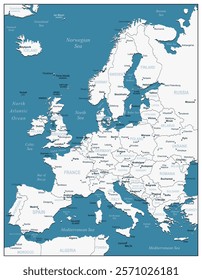 Europe Map Blue White Gray Colored - stock vector illustration