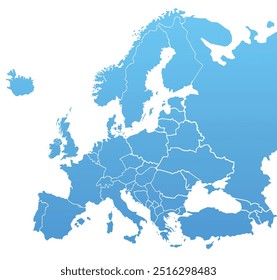 mapa da Europa blue.European mapa da união.