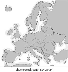 Europe map with borders for countries