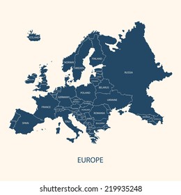 EUROPE MAP WITH BORDERS AND NAME OF THE COUNTRIES  illustration vector - Shutterstock ID 219935248