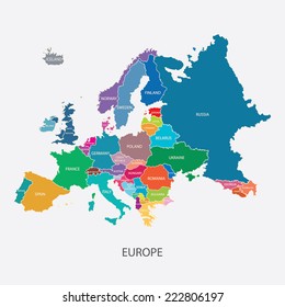 EUROPE MAP WITH BORDERS AND NAME OF THE COUNTRIES illustration vector 