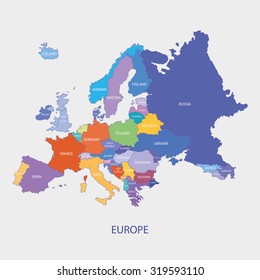 Europe Map With Borders  And Name Of The Countries  illustration vector