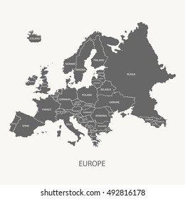 EUROPE MAP WITH BORDERS AND NAME OF THE COUNTRIES grey illustration vector
