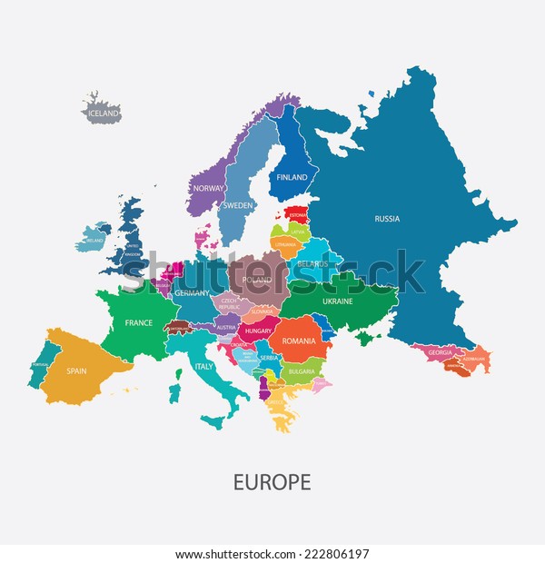 Europe Map Borders Name Countries Illustration Stock Vector (Royalty ...