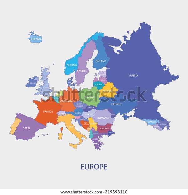 国境と国名を持つヨーロッパの地図のイラストベクター画像 のベクター画像素材 ロイヤリティフリー