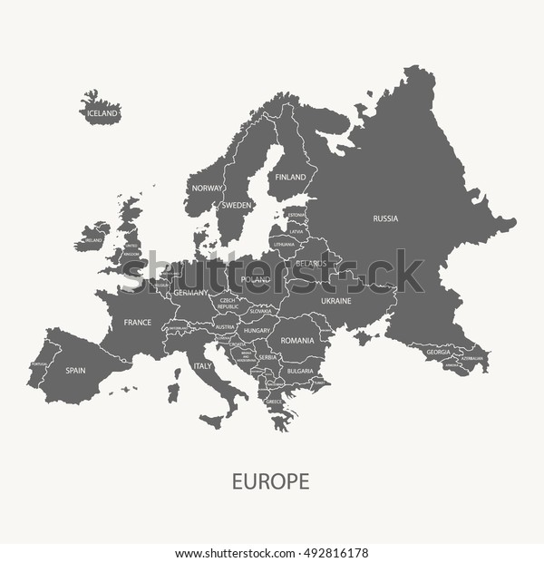 国境と国名を持つヨーロッパの地図のグレーイラストベクター画像 のベクター画像素材 ロイヤリティフリー