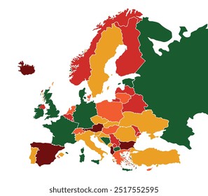 Europe Map Bright colors Vector illustration.international,sign,art,region,city,contour,nation,infographic,political,concept,outline.