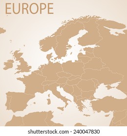 Europe map brown . Vector political with state borders .