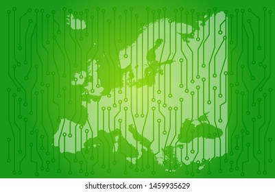 europe map circuit board concept background wallpaper.