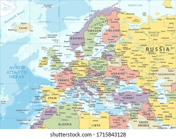 Europe Map - Color Detailed Vector Illustration