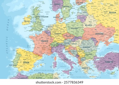 Europe Map Colored - stock vector illustration