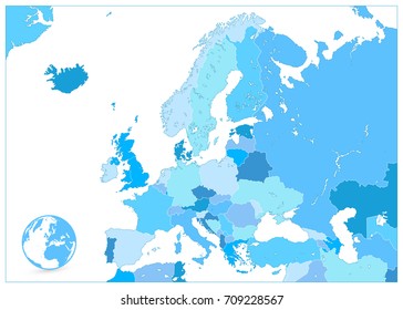 Europe Map in Colors of Blue. No text. Detailed vector illustration of Europe Map.