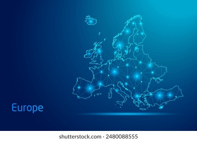 Europe map - concept of communication technology, graphic of low poly.