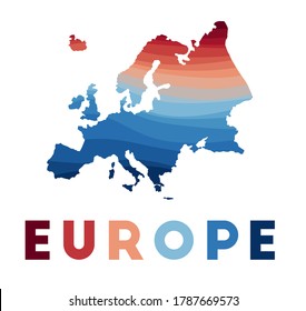 Europe map. Map of the continent with beautiful geometric waves in red blue colors. Vivid Europe shape. Vector illustration.