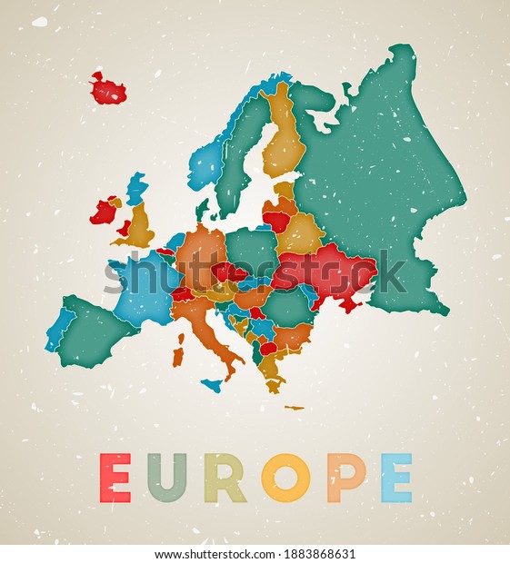 Europe Map Continent Poster Colored Regions Stock Vector (Royalty Free ...