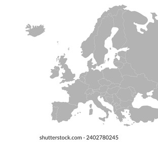 Mapa de Europa con países con fronteras de fondo blanco. Mapa europeo para infografías, educación, transporte y análisis de datos. Vector