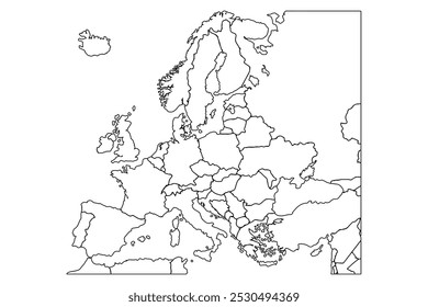 Mapa de Europa con el esquema de países para presentaciones, carteles, infografías. Mapa del mundo, ilustración de doodle lineal.