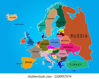 Europe map with country names vector illustration