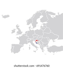 EUROPE MAP WITH CROATIA FLAG VECTOR
