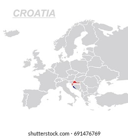 EUROPE MAP WITH CROATIA FLAG VECTOR