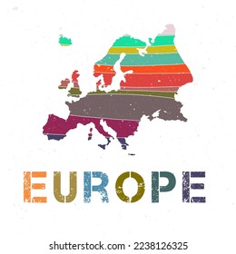 Diseño de mapas de Europa. Forma del continente con bellas olas geométricas y textura de grunge. Ilustración vectorial artística.