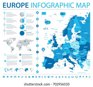 Europe Map - Detailed Info Graphic Vector Illustration