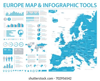 Europe Map - Detailed Info Graphic Vector Illustration