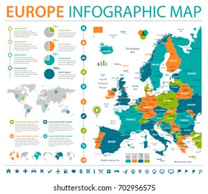 Europe Map - Detailed Info Graphic Vector Illustration