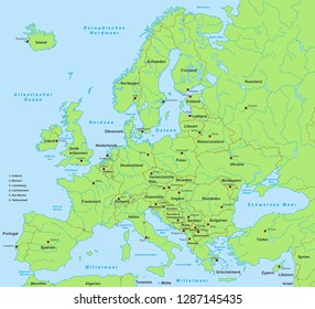 europe map, detailed (with german inscription)