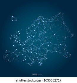 Europe map digital social network outline graphic background
