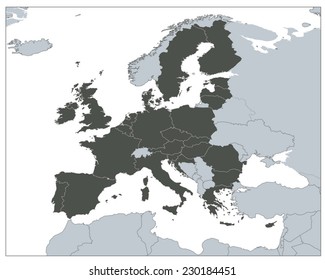 Europe Map EU Coutries - Gray EPS8