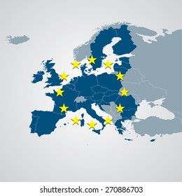 Europe Map - EU Stars With EU Countries