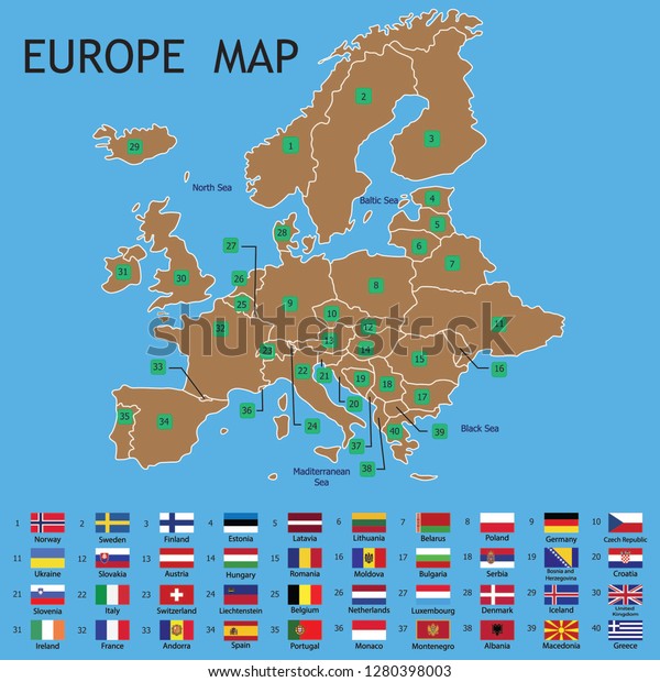 Europe Map With Flags And Names Europe Map European Countries Flags Collection Stock Vector (Royalty Free)  1280398003 | Shutterstock