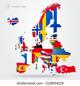 Europe Map With European Flags