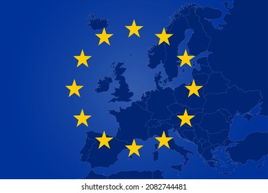 Europe map and European Union flag. Friendship and cooperation concept. Vector illustration