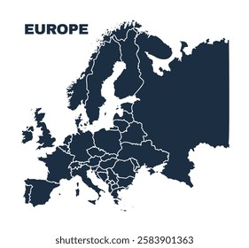 Europe map flat border outline vector